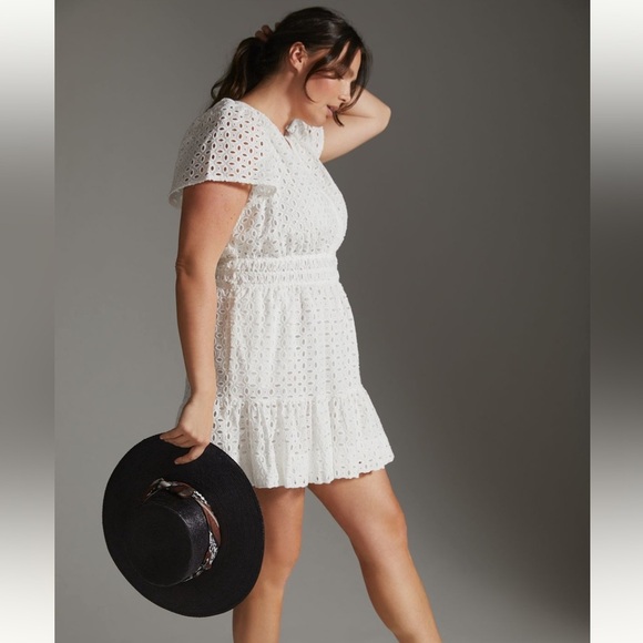 🍀🔥Anthropologie - White Eyelet Somerset Mini Dress - 1X - Picture 7 of 8